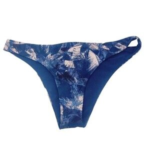 Roxy Bikini Bottom Blue Tropical Leaves Swim Suit Size Large Bottoms ONLY No Top